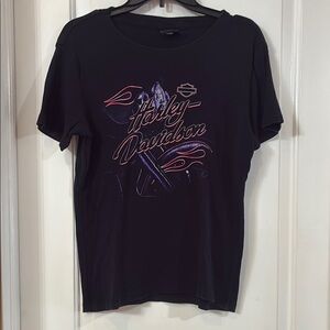 Harley-Davidson Black Tee with Purple and Pink Accents